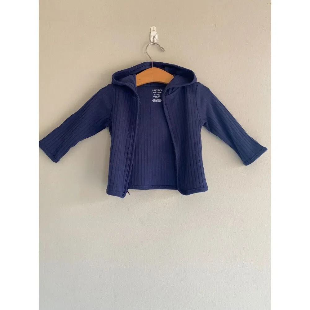 Carter's child of mine Collection Navy Ribbed Zip up hoodie 6-9m